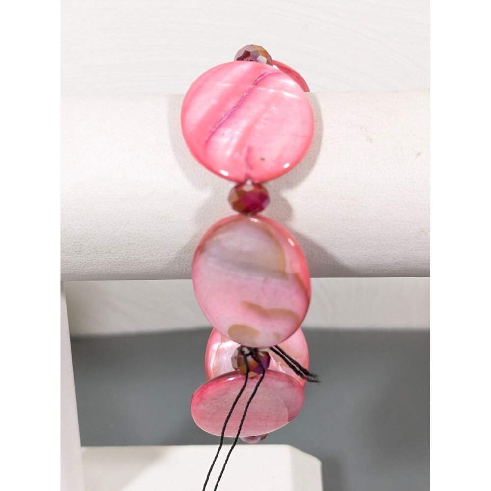 Pink Shell Oval‎ Bead Stretch Bracelet 7.5 in Beachy Boho Coastal